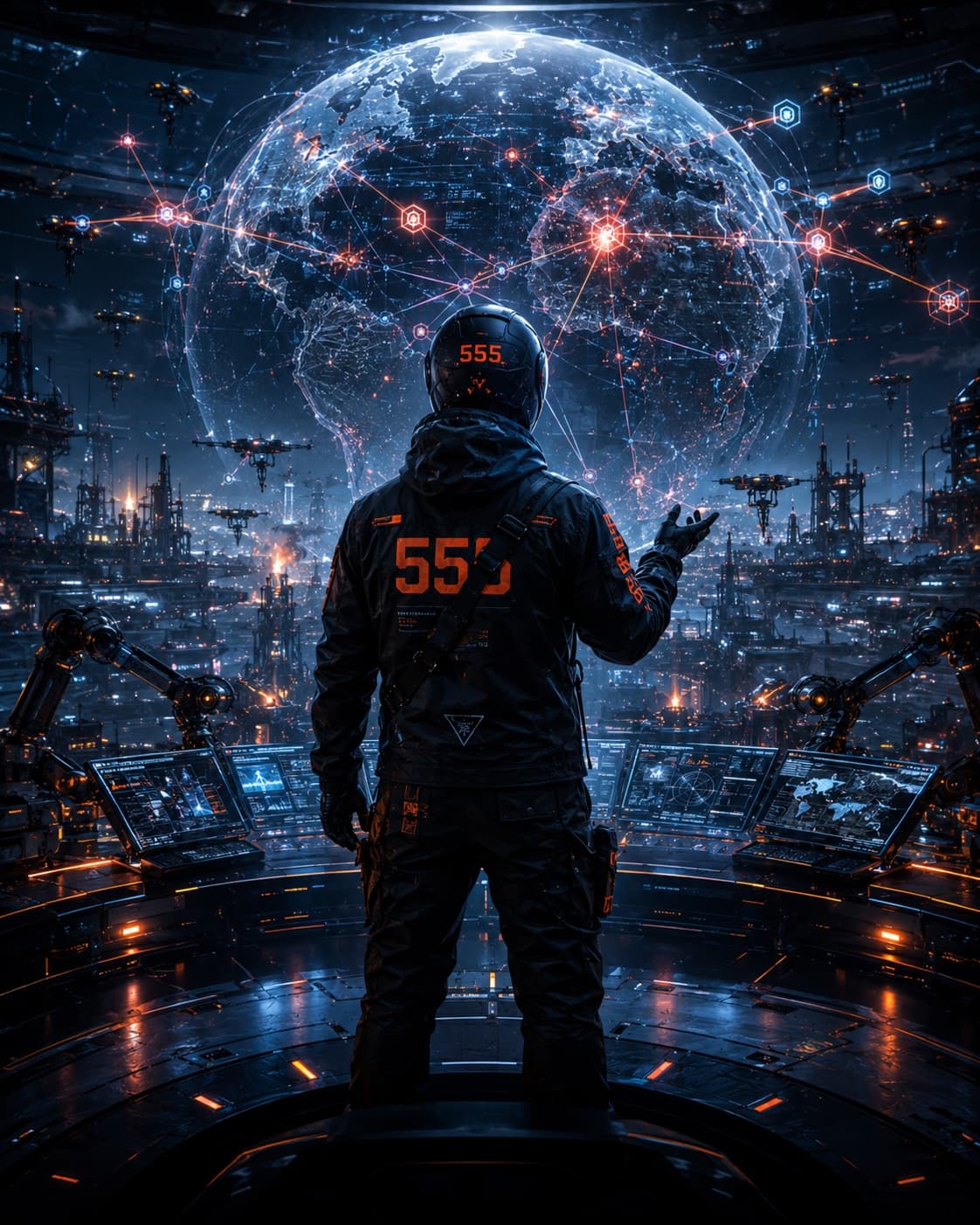 An anonymous operator coordinating a luminous global network from a secure control room